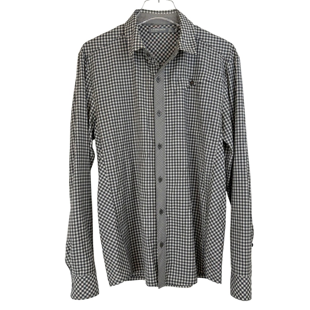 Icebreaker‎ DEPARTURE 100% Merino WOOL Men SMALL Black Gingham Button DOWN SHIRT